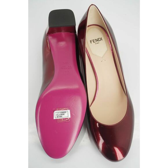 Fendi Eloise Metallic Red Patent Block Heels Pumps Size 36.5 New $700 - Picture 3 of 11